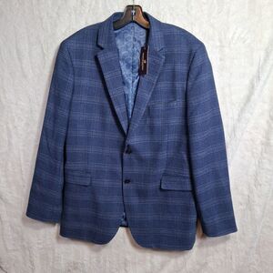 Johnston Murphy Blazer Blue Plaid Windowpane NWT Jacket Sport Coat Suit